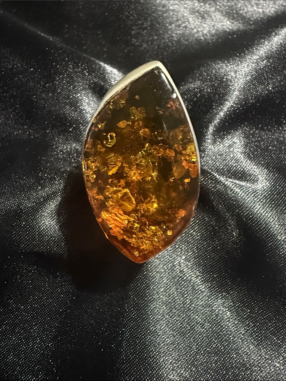Vintage 925 Sterling Silver and Baltic Amber statement ring.